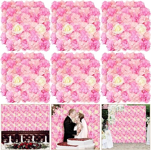 Tigeen 12 paneles de pared de flores de 15 x 15 pulgadas, diseño 3D de rosas de seda 3D, fondo de pared de flores sintéticas para decoración del