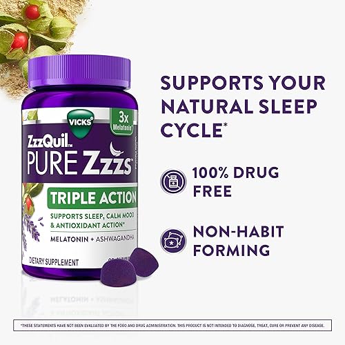 Miniatura 3 de ZzzQuil PURE Zzzs Triple Acción, gomitas de melatonina, melatonina 6 mg, 3 veces melatonina, ayuda para dormir con Ashwagandha, estado de ánimo