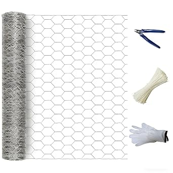 Chicken Wire Mesh 40cm x 5m, Rustproof Galvanized Iron Garden Fence Barrier for Pet Rabbit Cat, Floral Chicken Wire Netting to Protect Poultry Plant Fruit