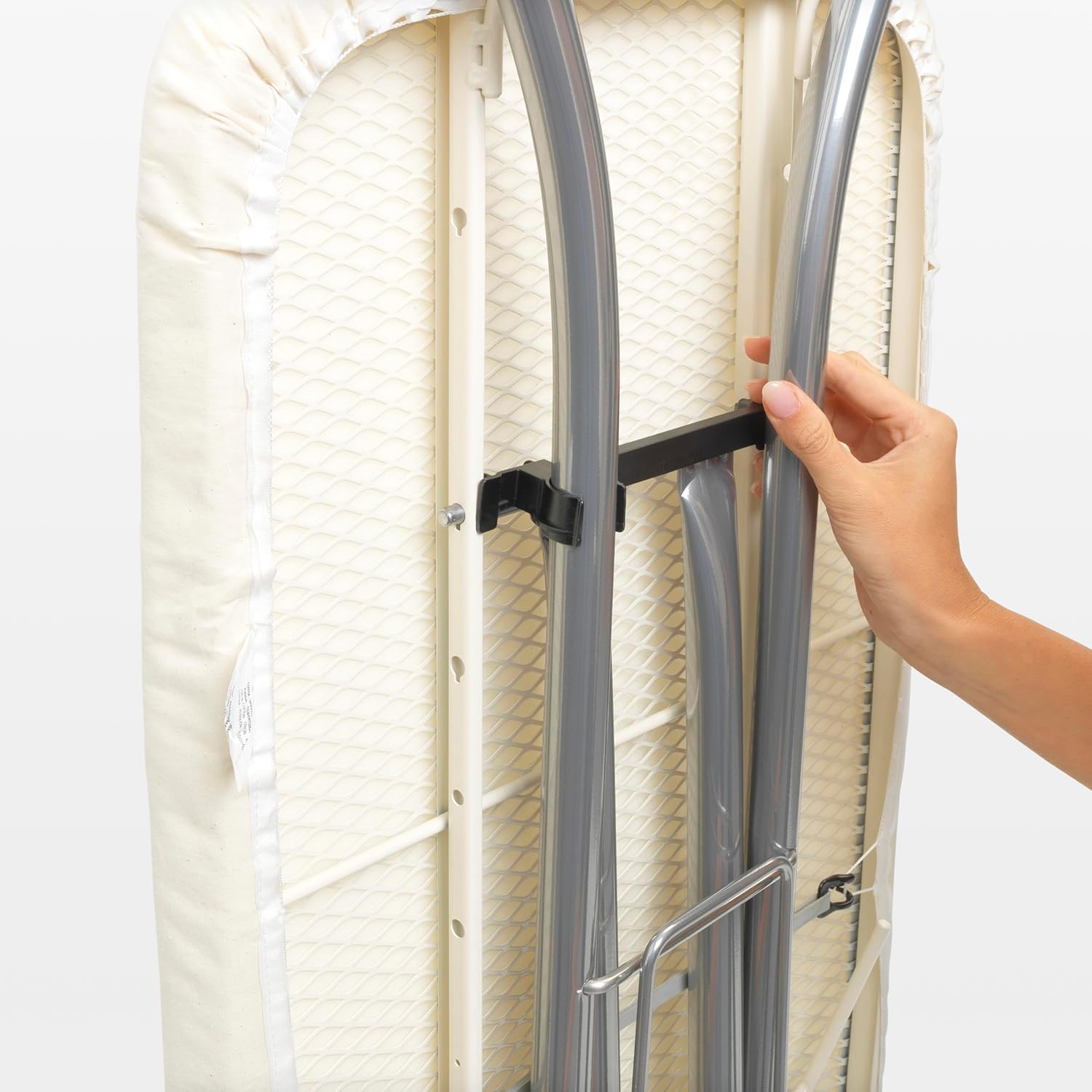 Ecru Metal Foldable Ironing Board with Linen Rack