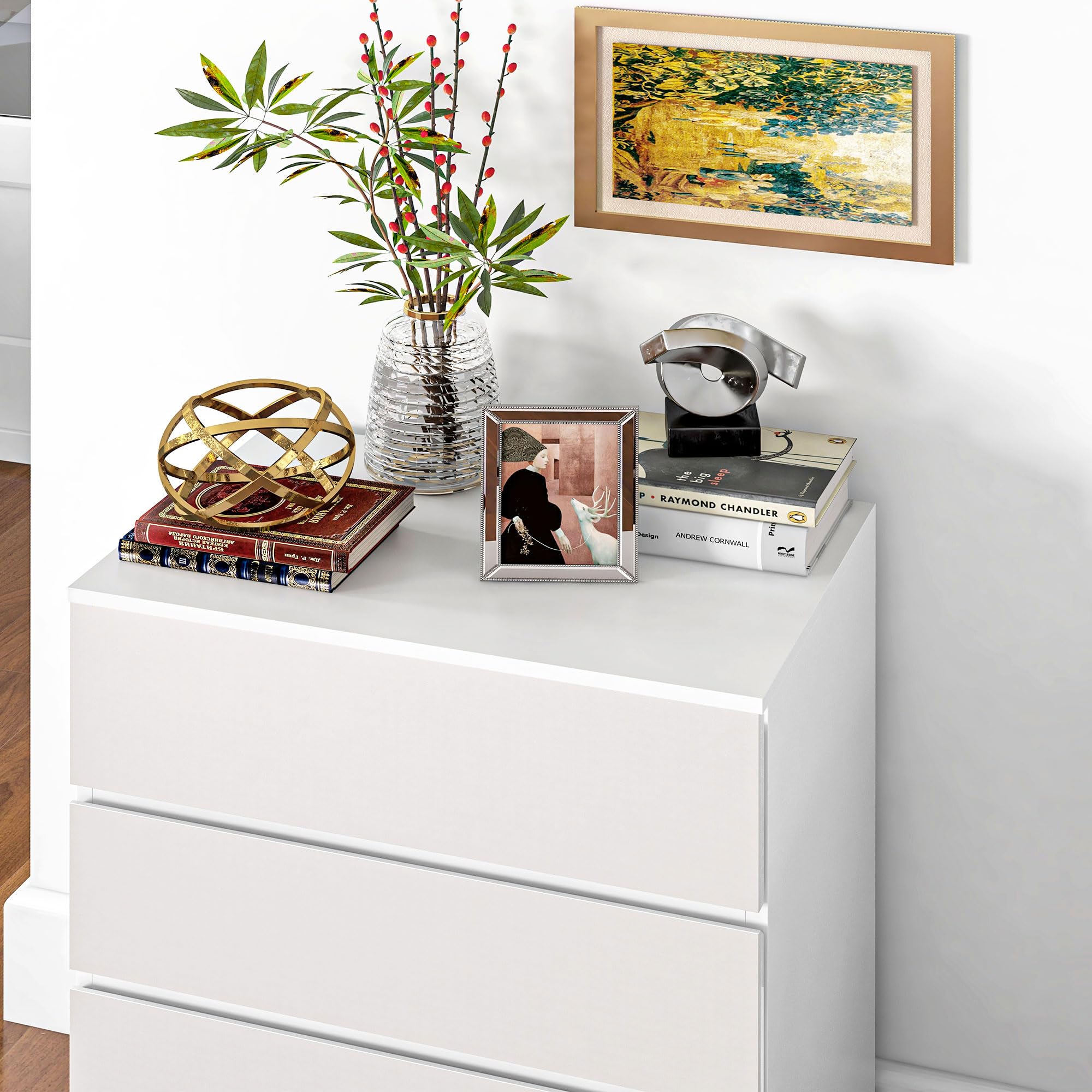 HOMCOM Cassettiera Camera da Letto 4 Cassetti, Comò Camera da Letto in Legno, per Soggiorno, Sala da Pranzo e Corridoio, 60x40x80 cm, Bianco