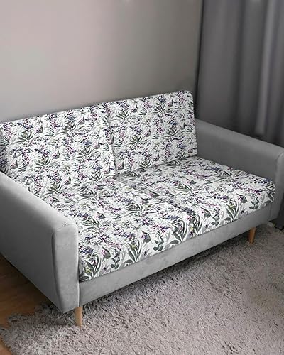 Miniatura 3 de Fundas de cojín para sofá botánico gris, funda elástica para sofá con parte inferior elástica, diseño de plantas pastorales y pájaros florales de