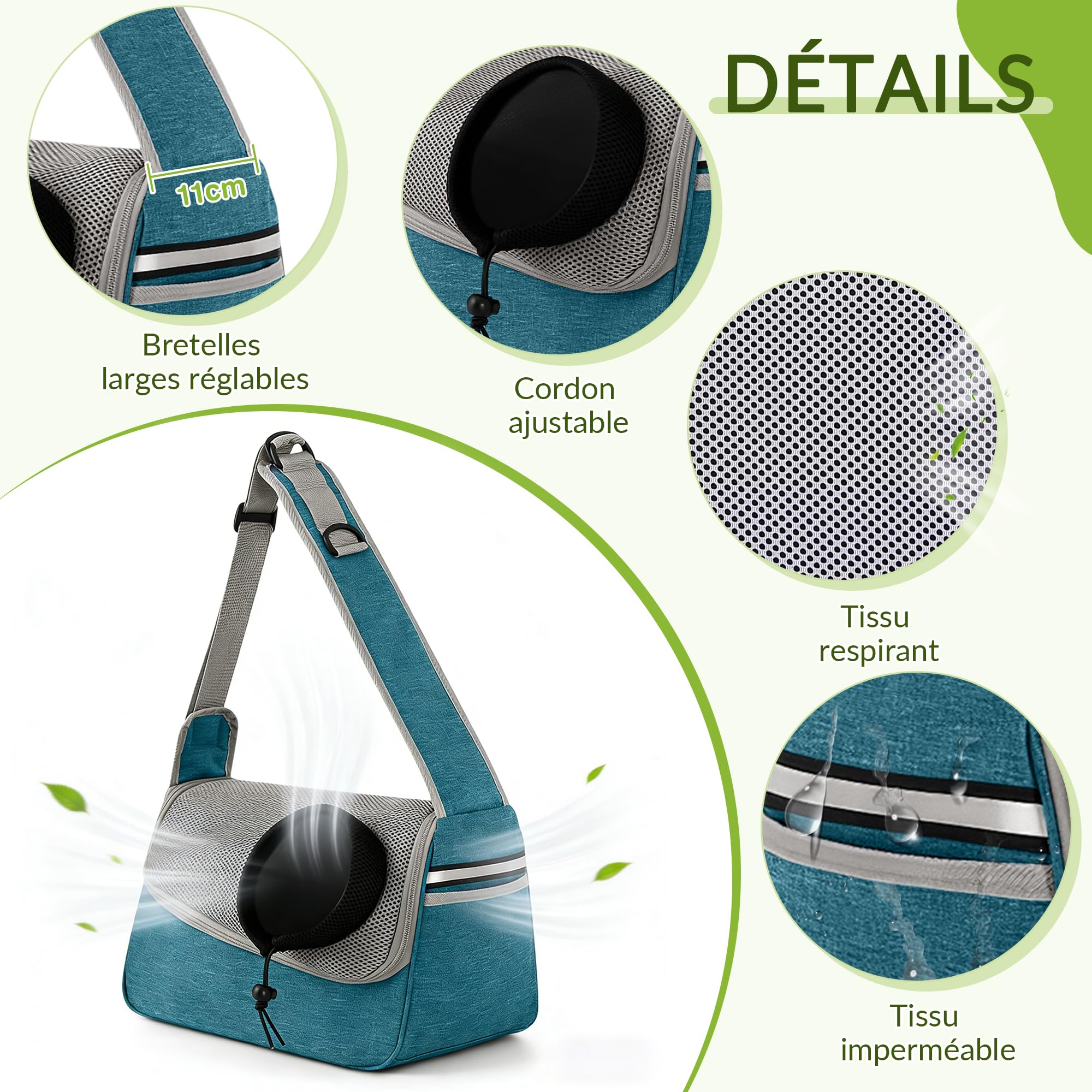 ALLSOPETS Porte Chien Sac de Transport Respirant pour Petits Chiens et Chats, Sac de Voyage Chat avec Bandoulière Ajustable et Poche Latérale pour Voyage et Camping (Bleu Ciel)