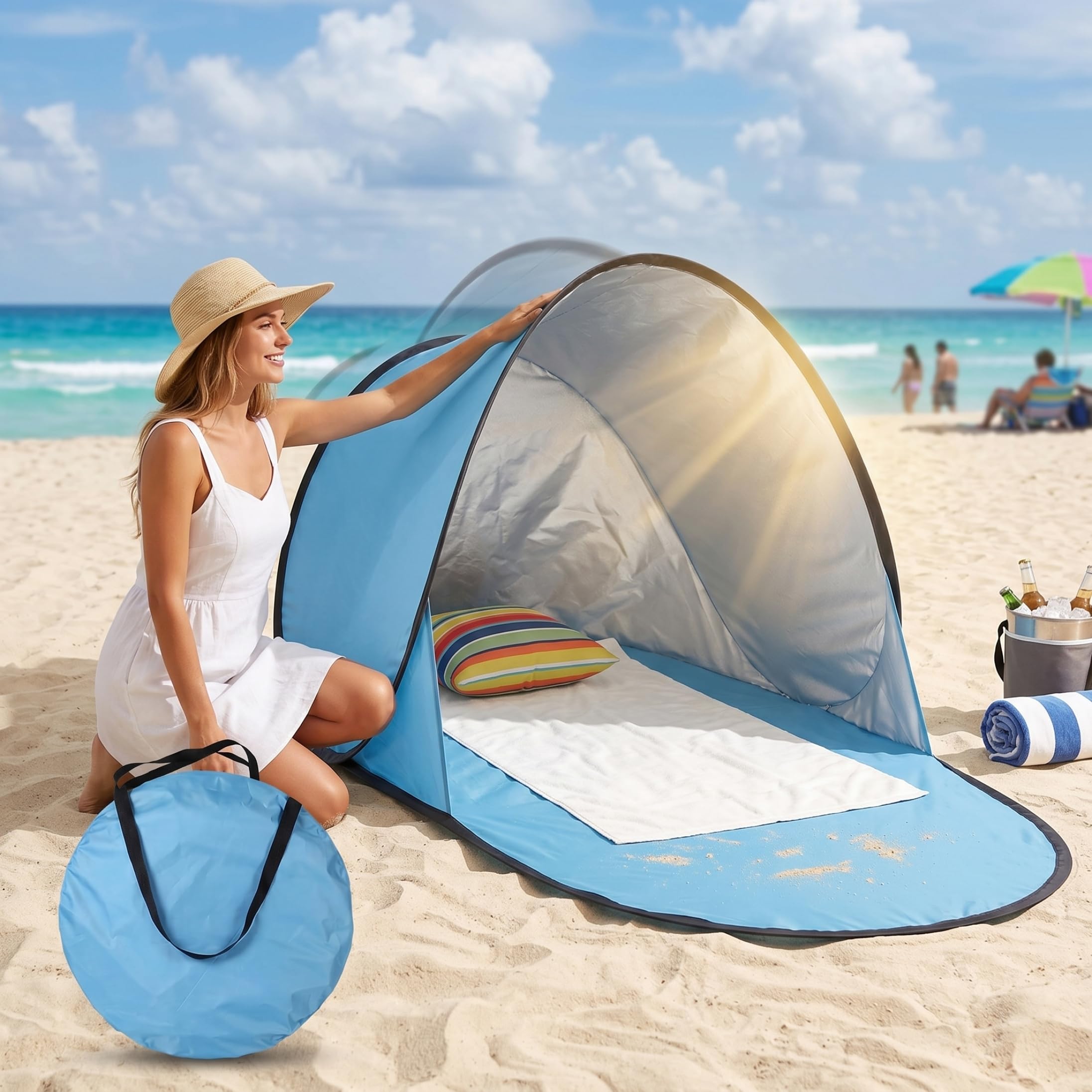 Tienda de campaña para bebé para la Playa, Tienda de campaña emergente instantánea para el Sol para bebé, Parasol portátil Ligero para Acampar en la Playa, Azul