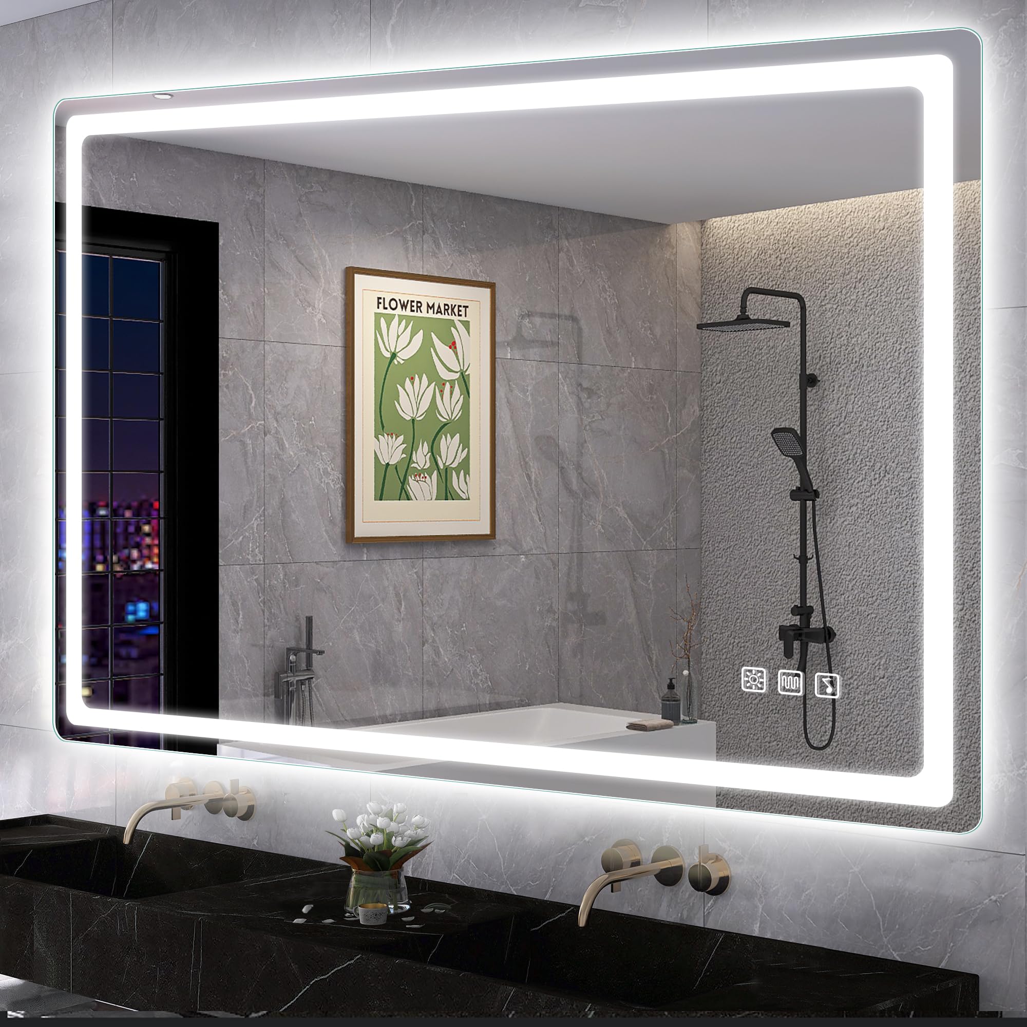 S'bagno Espejo Baño con Luz 100 x 70 cm, Epejo Baño LED con atenuación antiempañamiento con Cambio de Color, Espejos de baño con LED con Altavoz Bluetooth