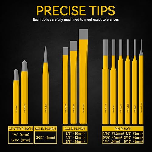Miniatura 6 de Renekton Juego de punzón y cincel, incluye punzón cónico, cinceles fríos, punzón central, 12 piezas