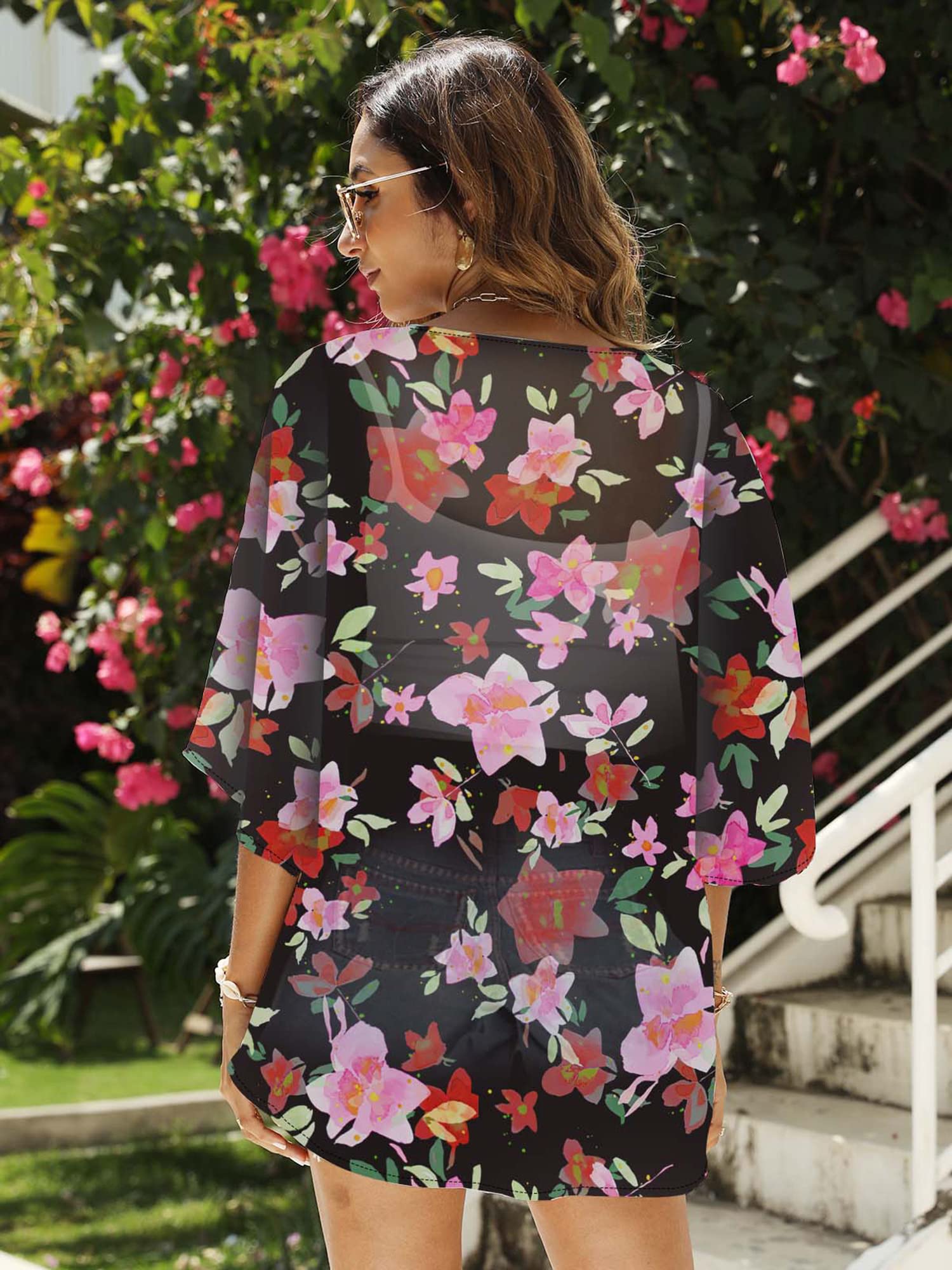 Chunoy Luźna turecka sukienka dla kobiet, luźna, lekka, oversize, kaftan, sukienka plażowa, sukienka maxi, różowy kwiat, M