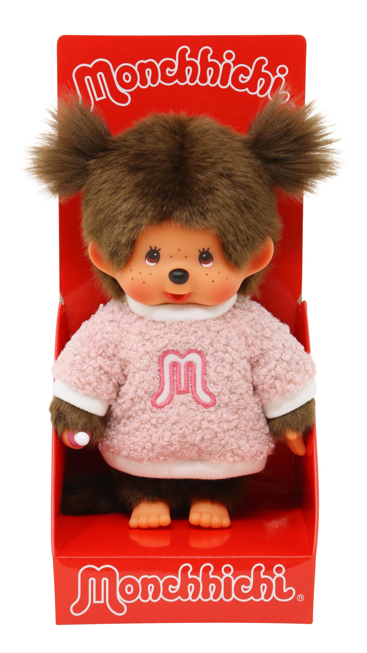 BANDAI - Monchhichi - Peluche Mono azul con babero - Icónico Peluche de los años 80 - Suave Monchhichi de 20 cm para niños - Juguete a partir de 2 años - SE255092