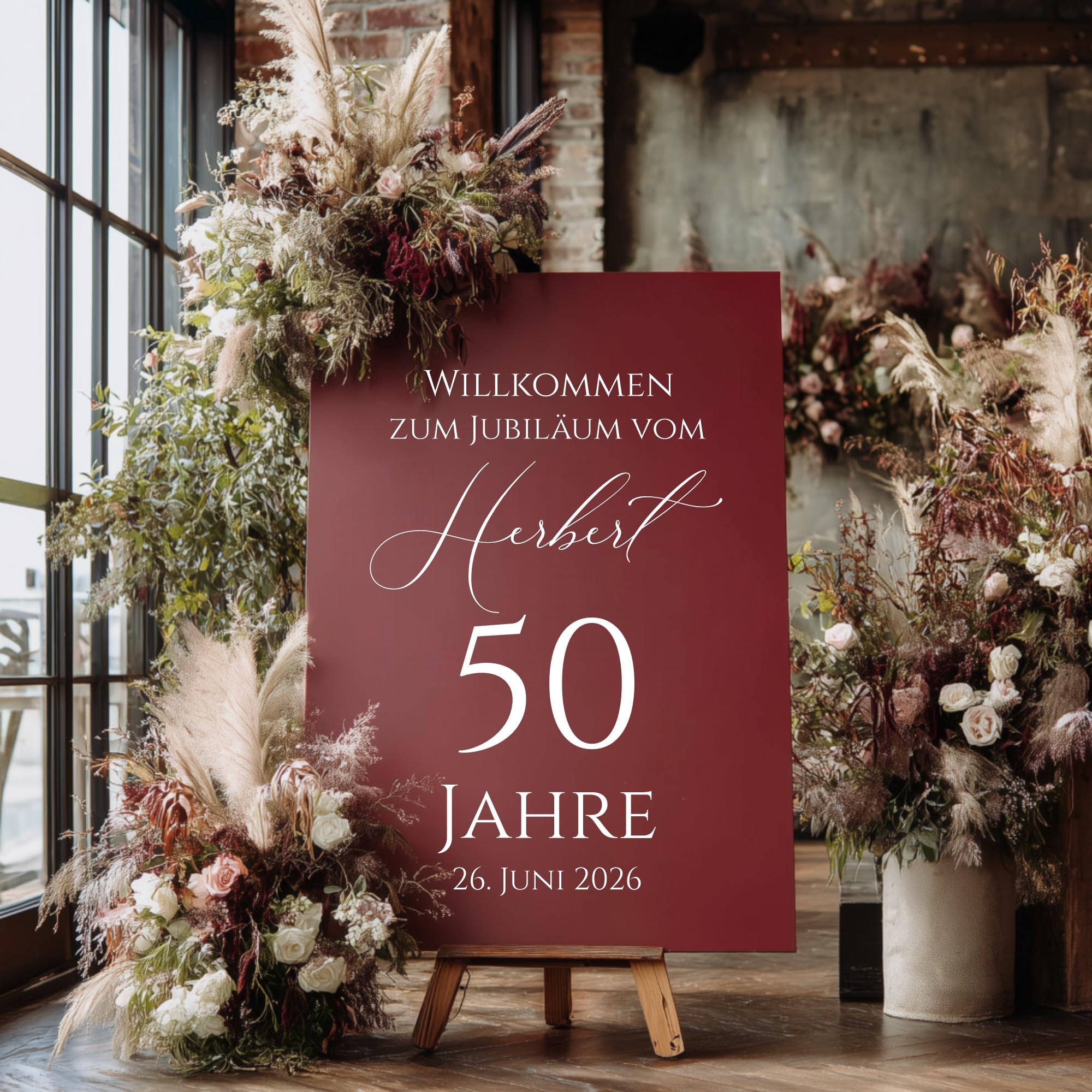 Willkommensschild Hochzeit personalisiert Acrylglas Burgunderrot Hochglanz – elegante Deko für Empfang, Party & Events – Made in Germany