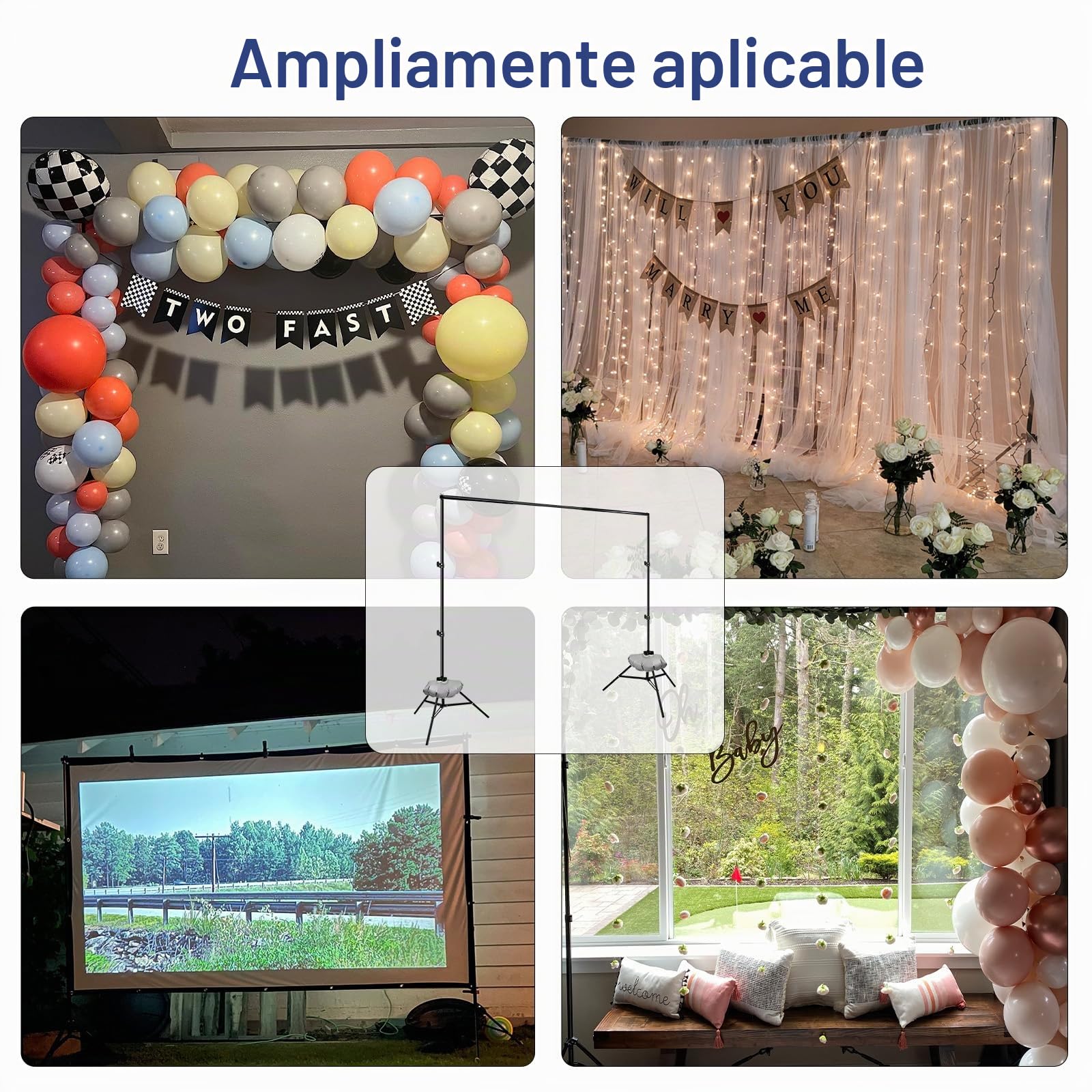 Kit de Soporte para Telón de Fondo 2.6x3m - Sistema de Soporte de Fondo Portátil y Ajustable | Incluye Bolsa, 12 Abrazaderas y 2 Bolsas de Agua | Ideal para Estudio en casa, Eventos, Bodas y Fiestas