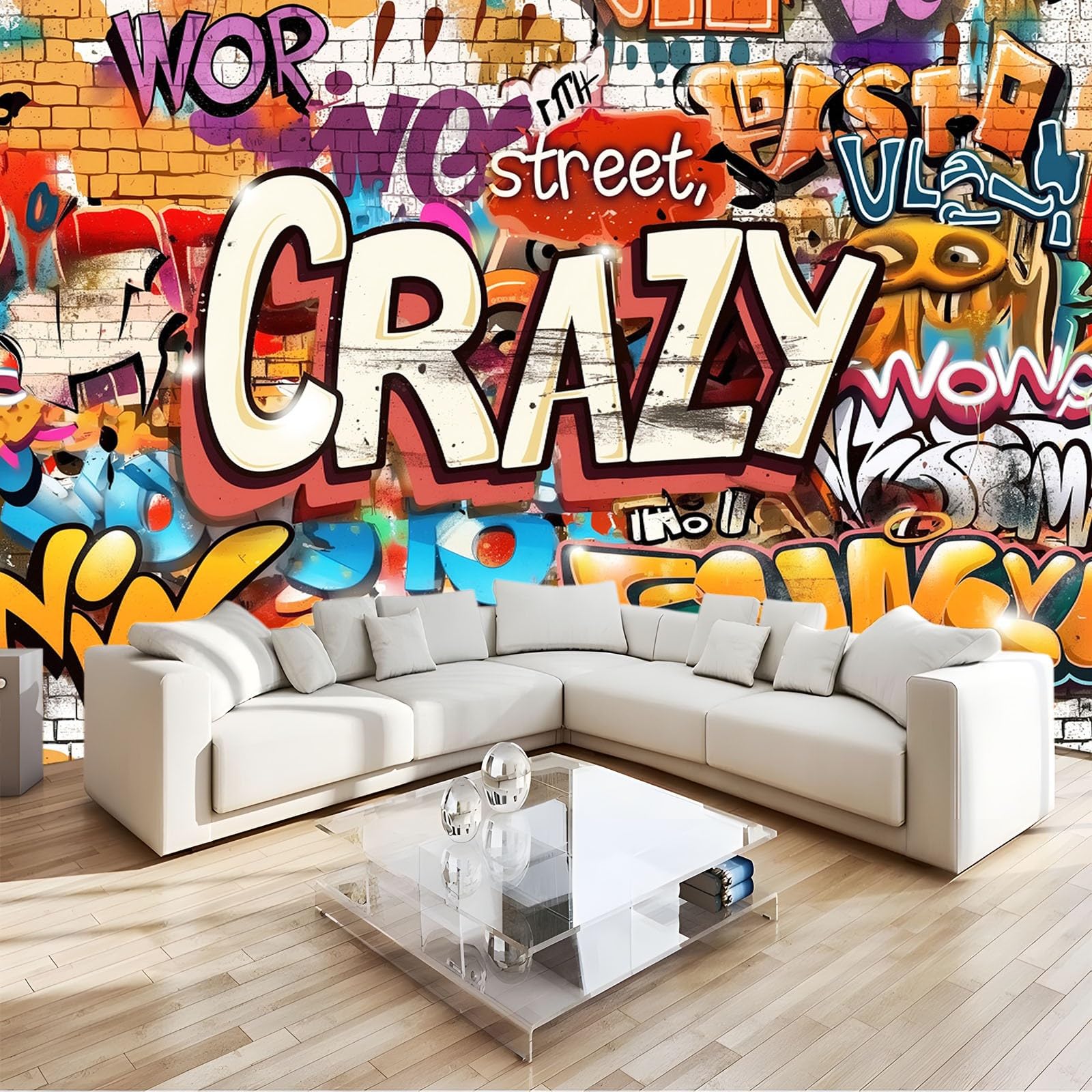 Carta da Parati Moderna Arte Dei Graffiti Stile Hip Hop Di Strada 250x175 cm Poster Gigante Carta da Parati, Tessuto Non Tessuto Fotomurale Carta da Parati, per Camera Letto, Soggiorno, Corridoio