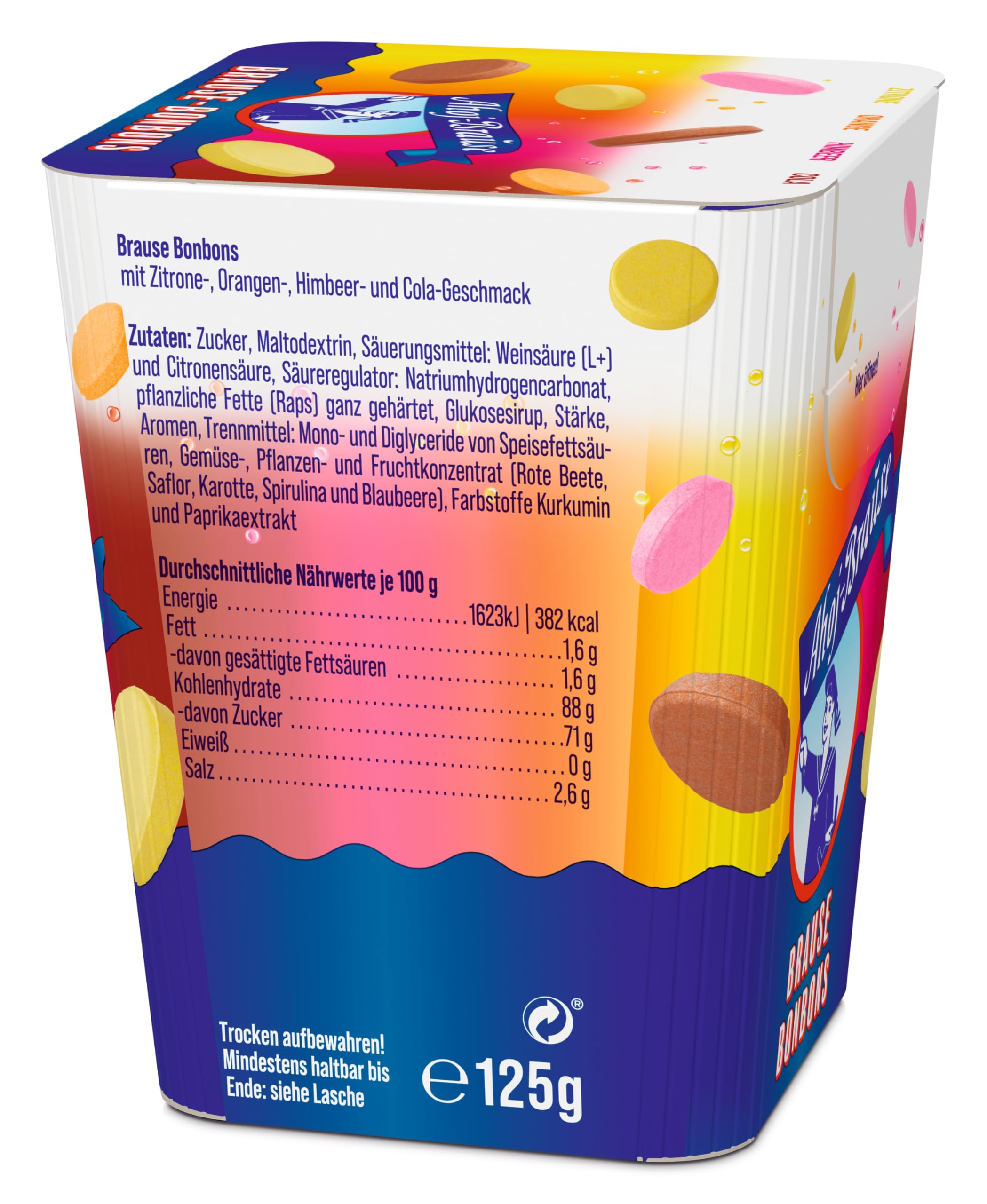 Frigeo Ahoj-Brause Bonbons – Frucht-Bonbons in vier prickelnden, süß-sauren Geschmacksrichtungen, Brause-Drops zum Lutschen mit Fruchtaroma, vegan, im Vorrats-Pack, 18 x 125 g (Packung mit 2)