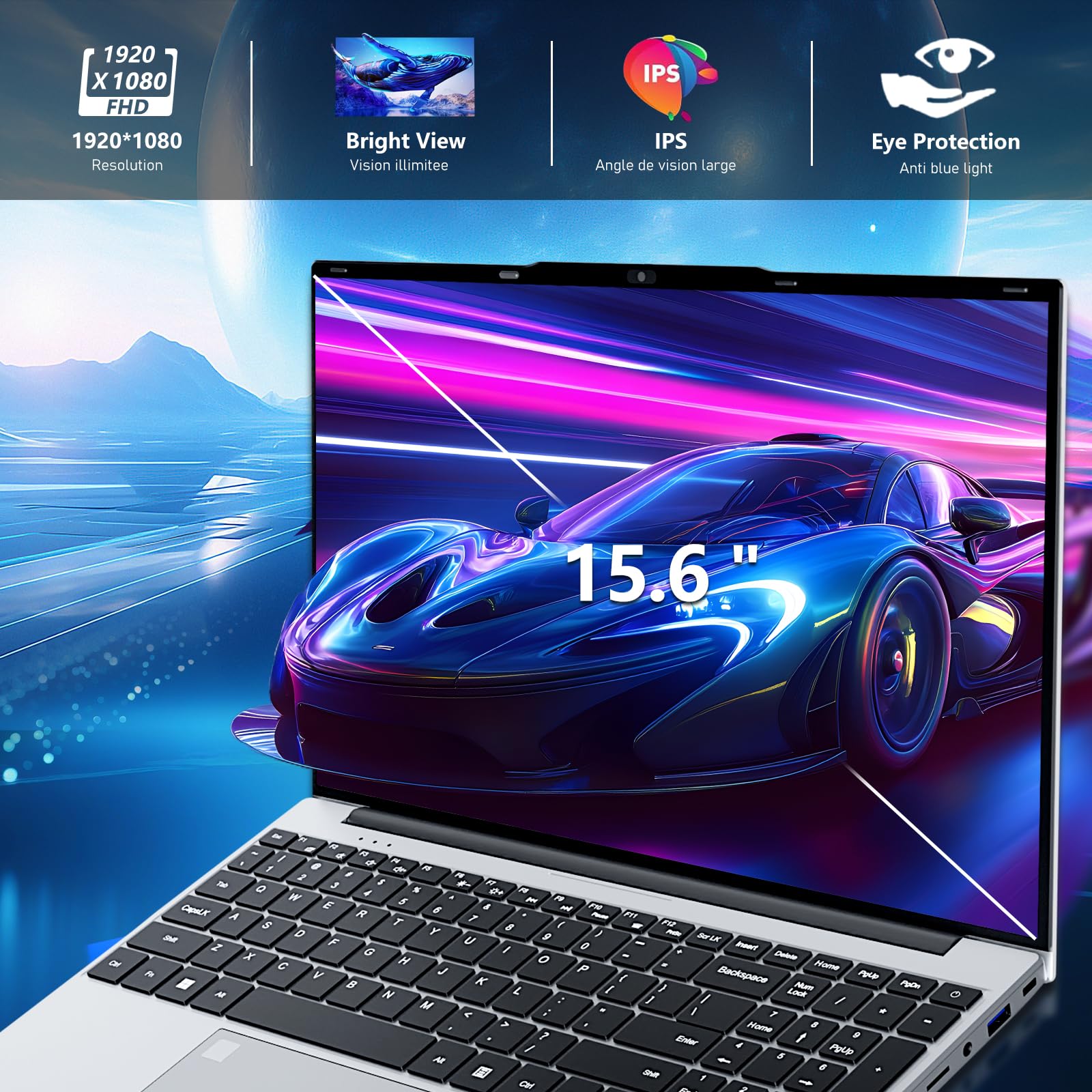 PC Portatile 15,6 pollici con Celeron N150 Processor, Computer Portatile 16GB RAM 512GB SSD, Laptop Tastiera Retroilluminata Dotato display 1920x1080, 2*USB3.0, HDMI 4K, WiFi 5 Computer portatile