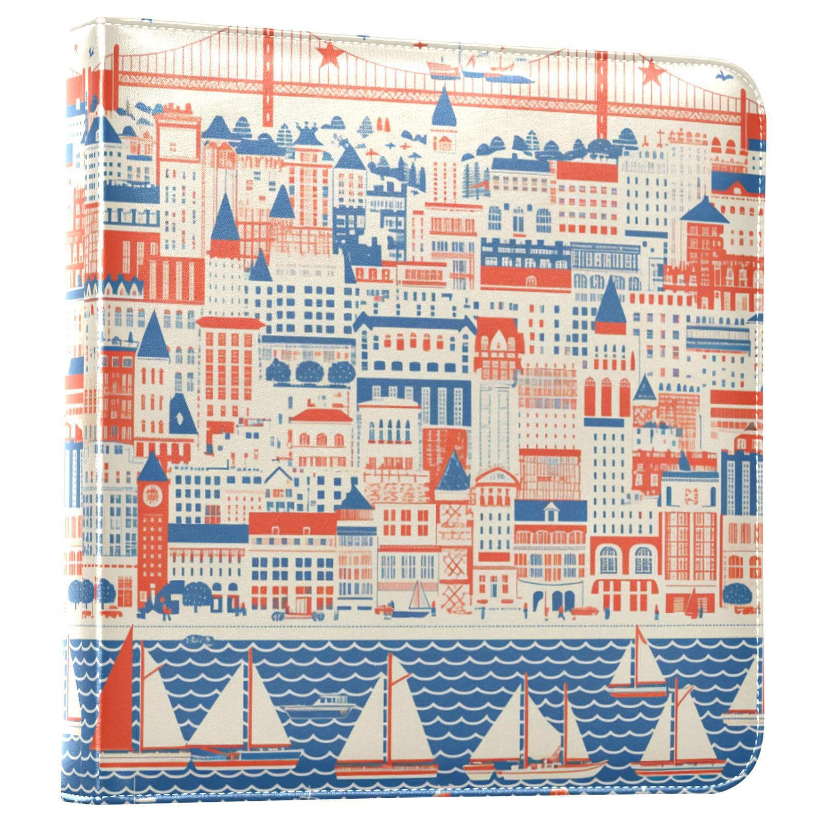 Kigai San Francisco Photo Album Self Adhesive Scrapbook Album Leather Cover DIY Picture Scrap Book with 20 Adhesive Sheets, 11.8x24x0.8 inch