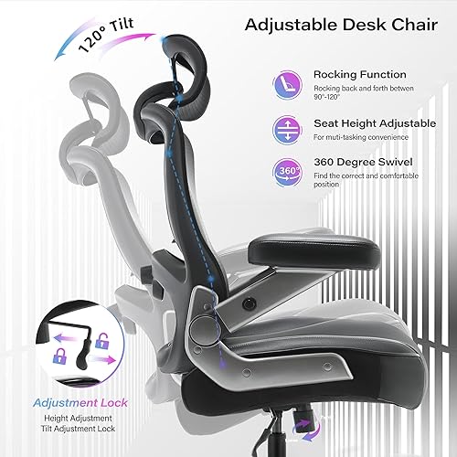 Miniatura 7 de Silla de oficina grande y alta de 600 libras, silla de computadora ejecutiva resistente con brazos abatibles 3D, ruedas grandes, silla de escritorio