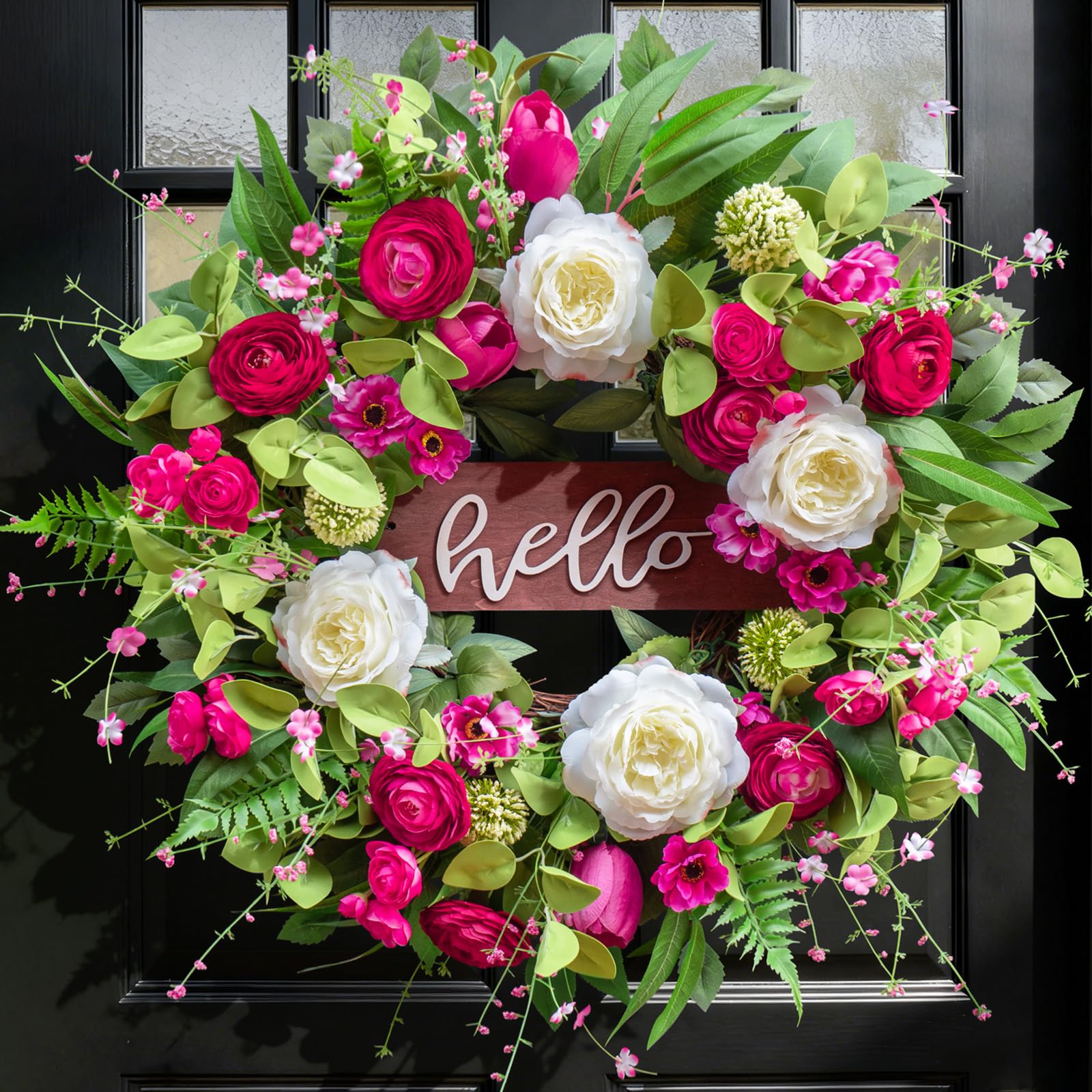 Pinkpuii 24 Spring Wreath with Hello Sign