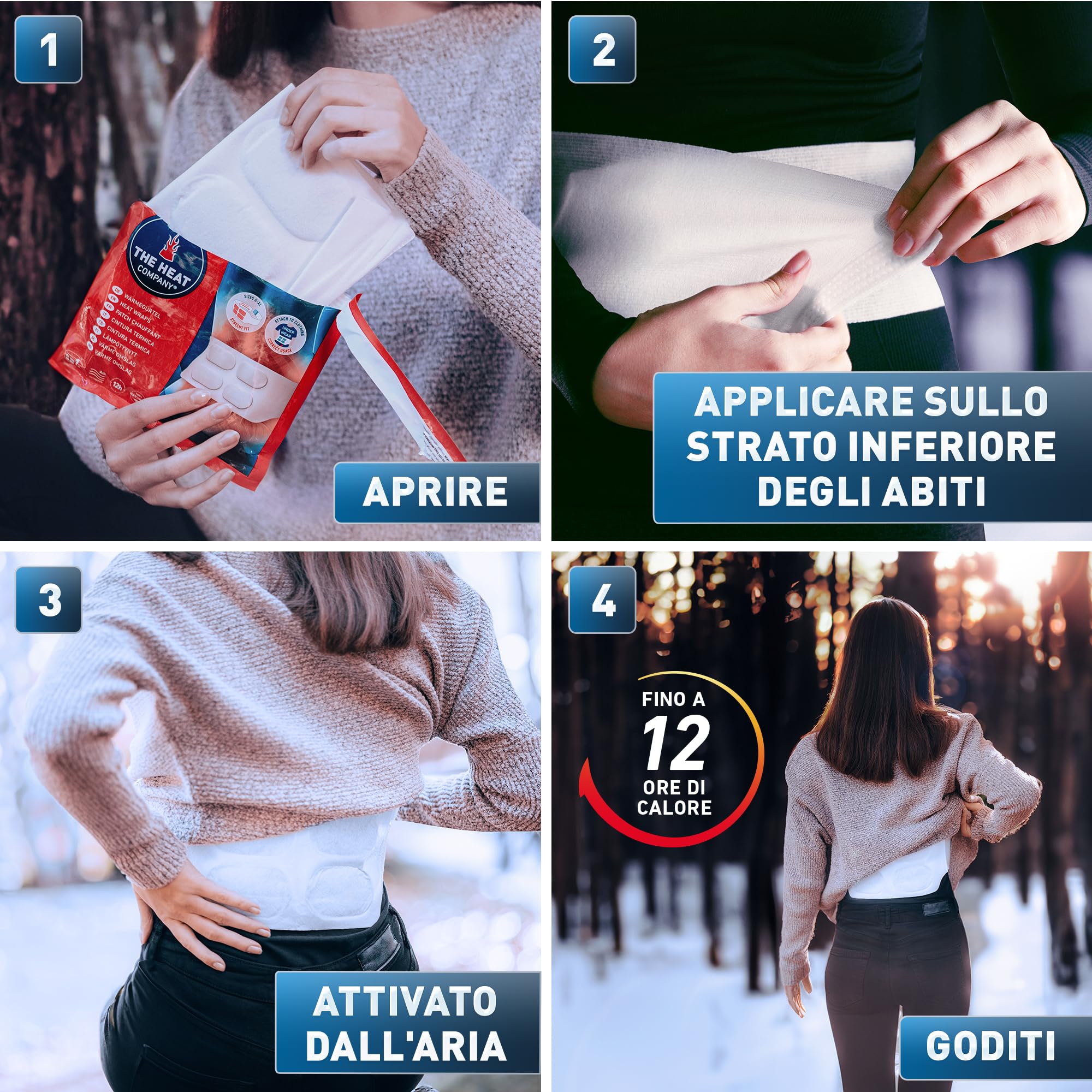 THE HEAT COMPANY Cintura Termica - 10 pezzi - confezione risparmio - EXTRA CALDO - 12 ore di piacevole calore - pronti all'uso - autoriscaldante - puro naturale - per tutte le Misure: S-XL