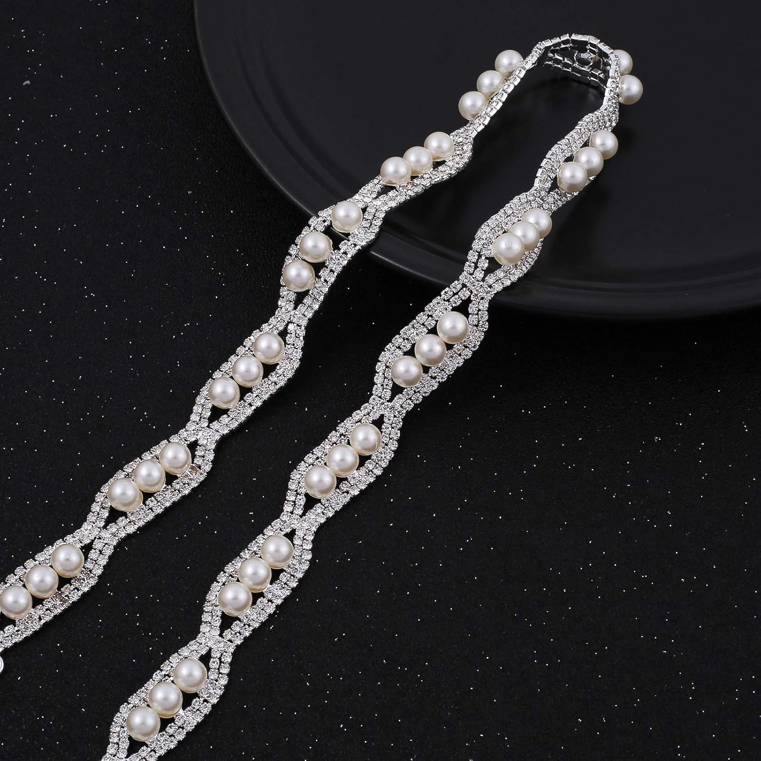Thin Crystal Wedding Belt Sliver Bridal Belt Bridesmaid Sash with Pearls Rhinestones for Women Dress Accessories - Image 3