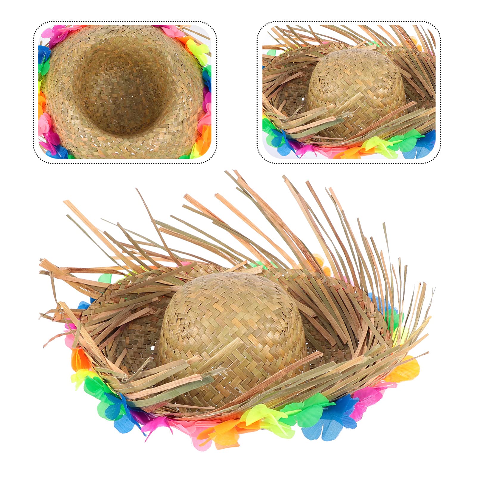 NOLITOY Sombreros hawaianos de paja para adultos, divertido sombrero de fiesta con ribete floral, suministros de fantasía hawaianos para fiestas de verano, disfraces, accesorios de decoración