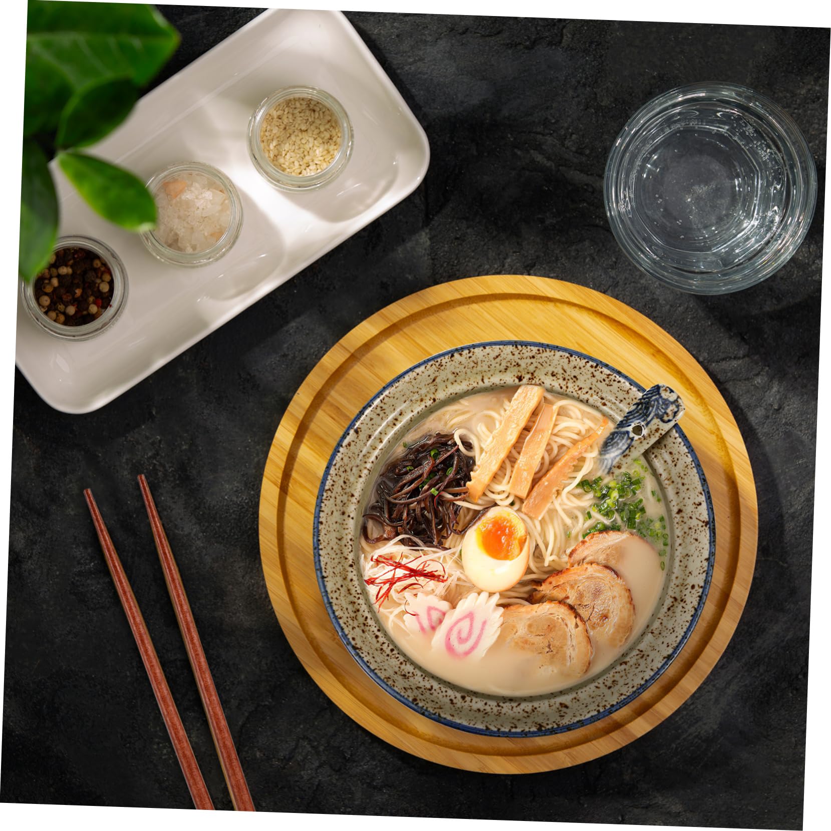 GLEAVI Keramik Ramen Schüssel Satz mit Deckel 1 Löffel und Stäbchen Wärmespeichernd Formstabil für Suppe und Nudeln