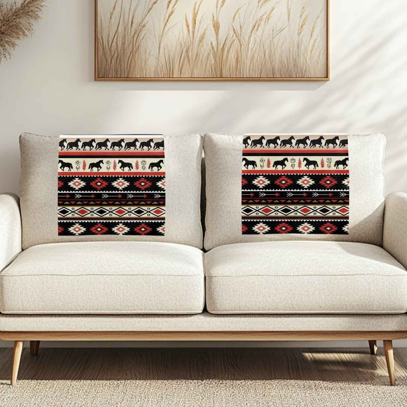 NETILGEN Aztec Horse Recliner Headrest Covers 2 Pcs Navajo Geometry Print Non Slip Couch Headrest Cover Furniture Protector — image 1