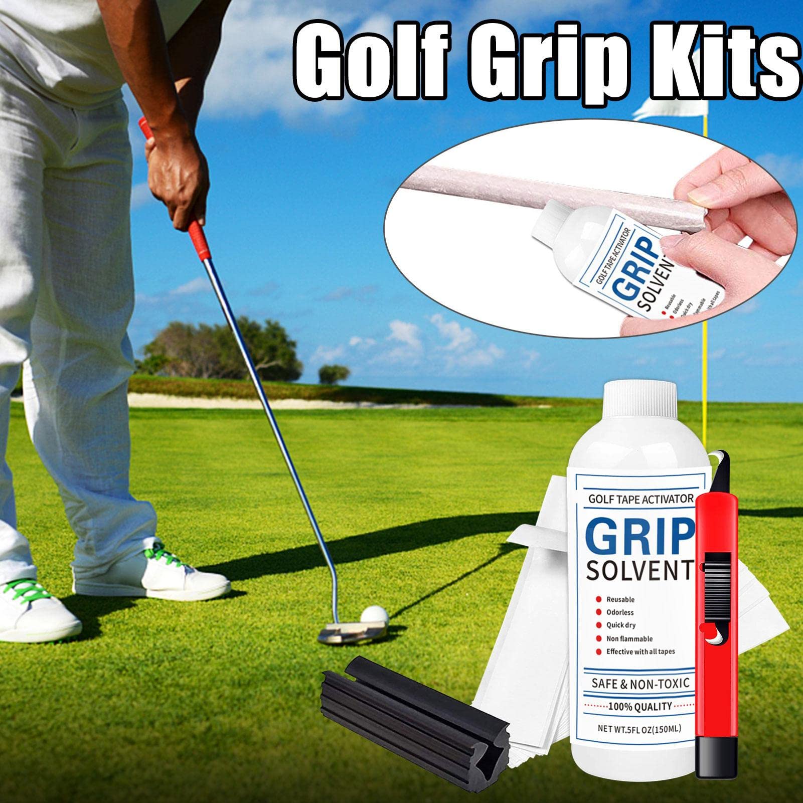 Golfschläger-Regripping-Kit - Praktisches Ersatz-Kit für Golfschlägergriffe,Golf-Griff-Kits zum Umgreifen von Golfschlägern, einschließlich Hakenblatt, 15 Griffbandstreifen