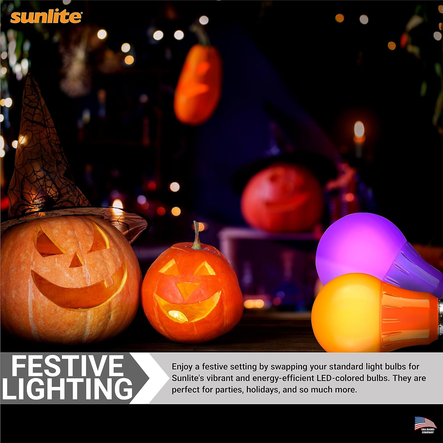 Sunlite 41938 LED A19 Halloween Value Pack, 10 Purple, 10 Orange, 3 Watts (25W=), E26 Medium Base, Non-Dimmable, UL Listed, Party Decorations, Holiday Lighting, 25,000 Hour Life Span, 20 Pack