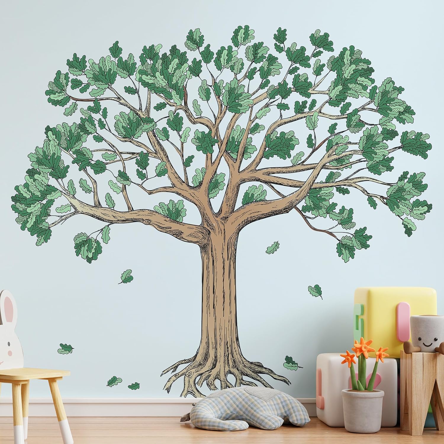 Amaonm Large Watercolor Family Tree Wall Decals 4 Pack 12x36 Inch Brown Trees with Green Leaves Peel & Stick Wall Stickers Decor for Kids Bedroom Living Room, Nursery, Classroom Home Wall (Tree) image 4