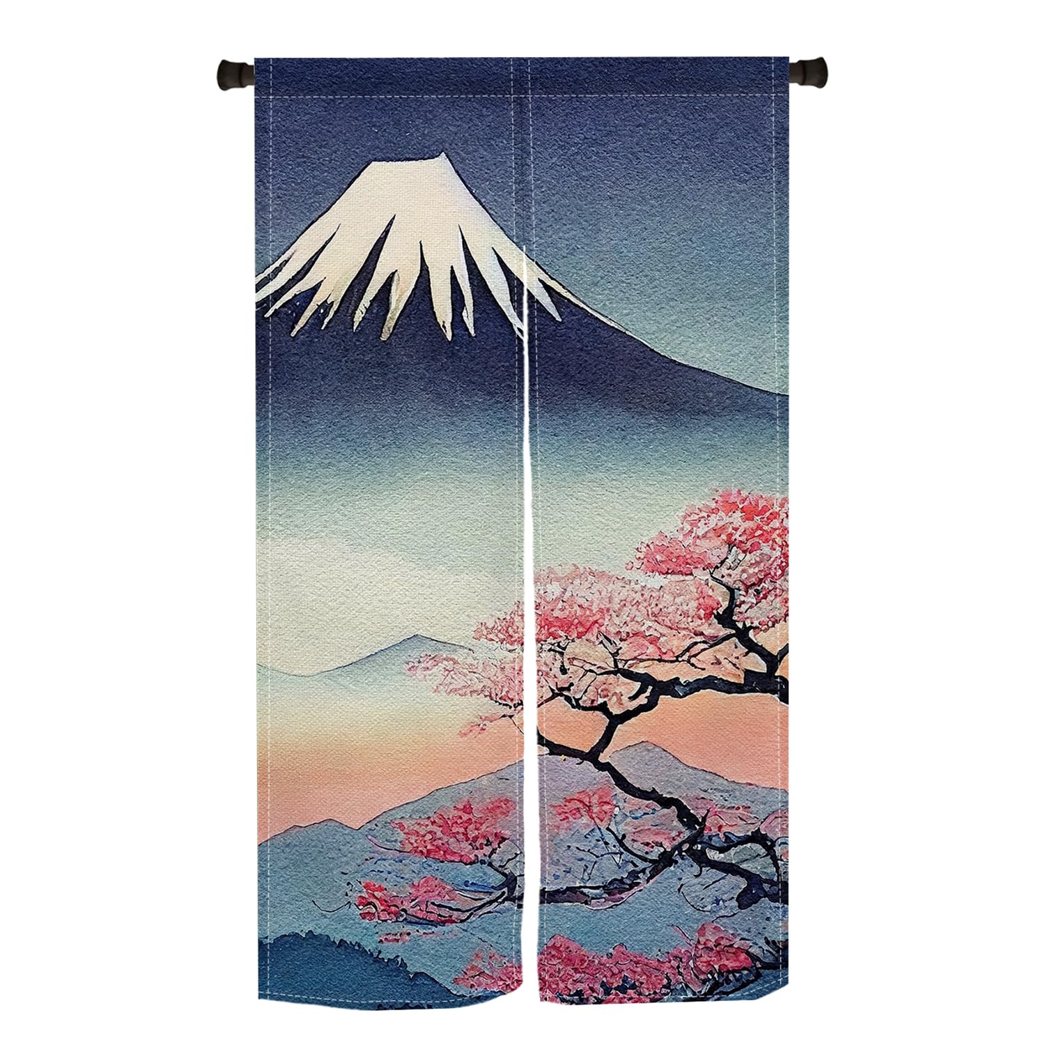 Noren Door Curtain Mt Fuji Cherry Blossom Linen Polyester 33.5x59in