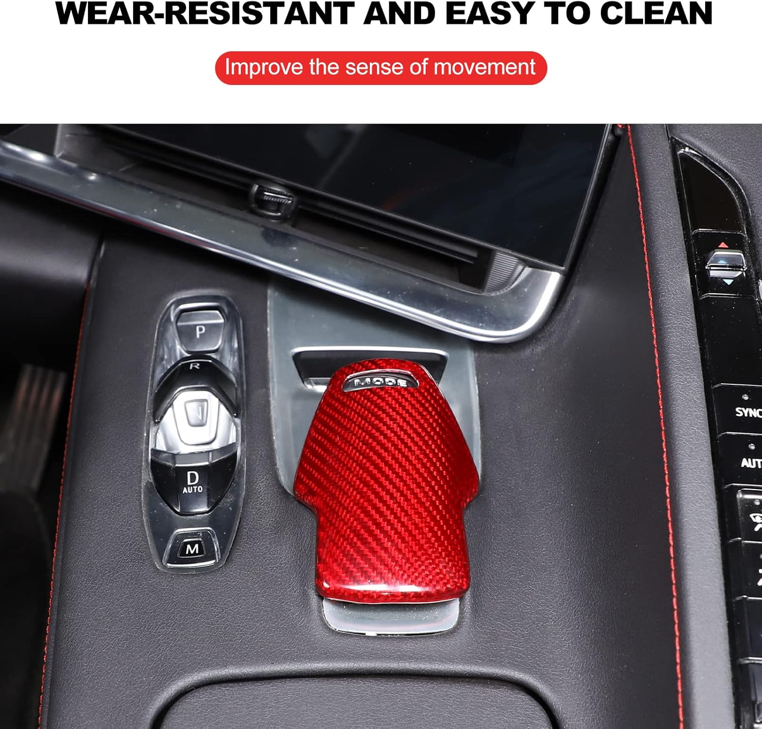 Daeiclru Real Carbon Fiber Gear Shift Knob Head Cover Compatible with Corvette C8 Z06 Z51 2020-2023, Drive Mode Switch Knob Cover, C8 Accessories (Red)