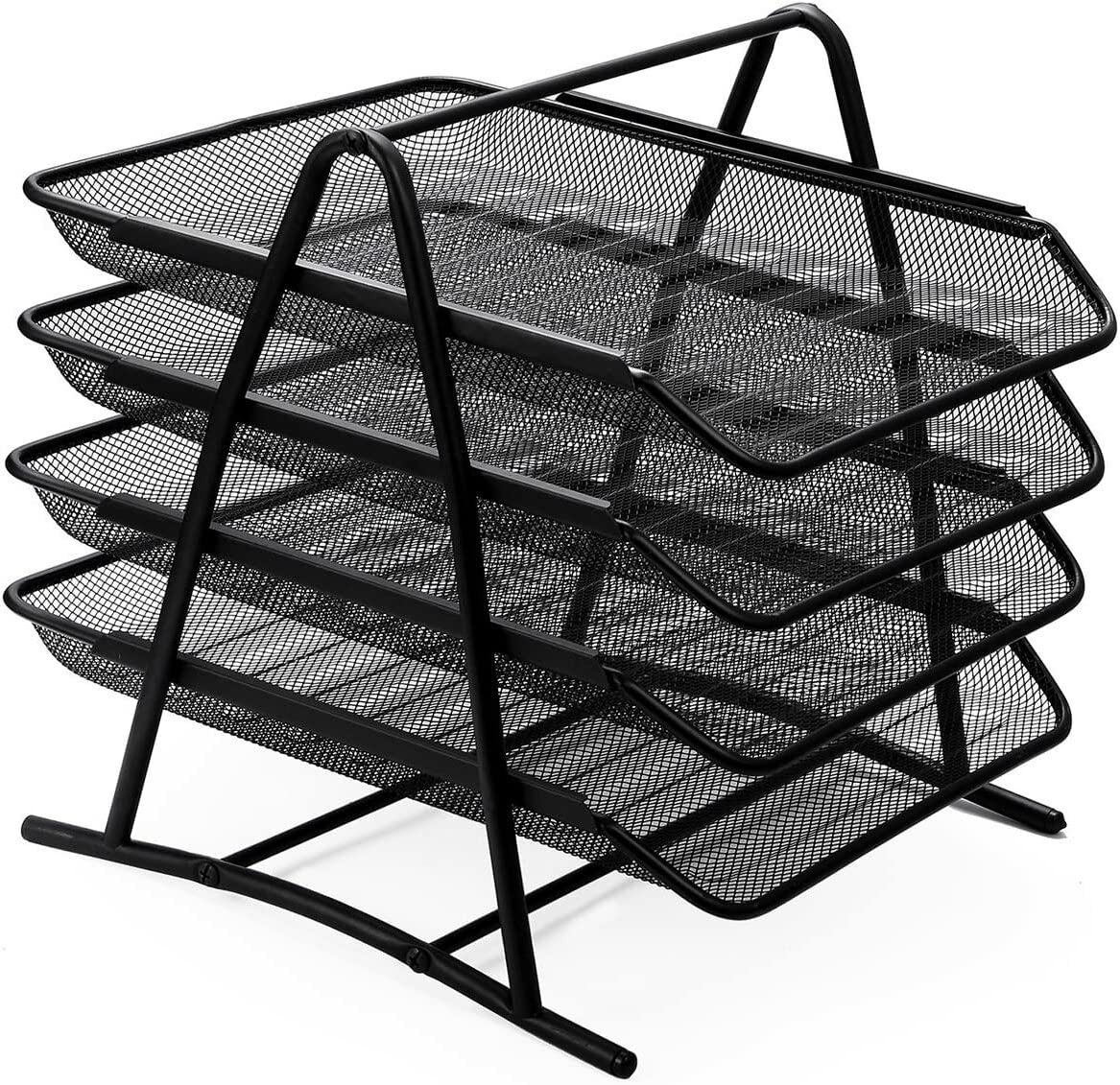 Unibos | Mesh Desk Organiser 4 Tier Letter Tray Organizer Office Desktop Document Paper File Storage Mesh Filling Collection for Home & Office Use (BLACK)