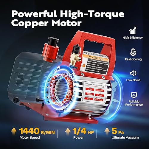 Miniatura 9 de VIVOHOME Bomba de vacío de aire acondicionado de una sola etapa, 110V, 1/3 HP, 4CFM y kit de manómetro de AC con detector de fugas, para R134a R12