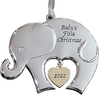 Holiday Jingle My First Christmas Ornament - 2022 Babies First Christmas Ornament 2022 - Elephant Babys Christmas Ornament with Gold Charm -1st Christmas Baby Ornament 2022