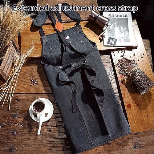 Miniatura 4 de Paquete de 2 delantales de cocina ajustables para mujeres y hombres con bolsillos, delantal de trabajo, parrilla, restaurante