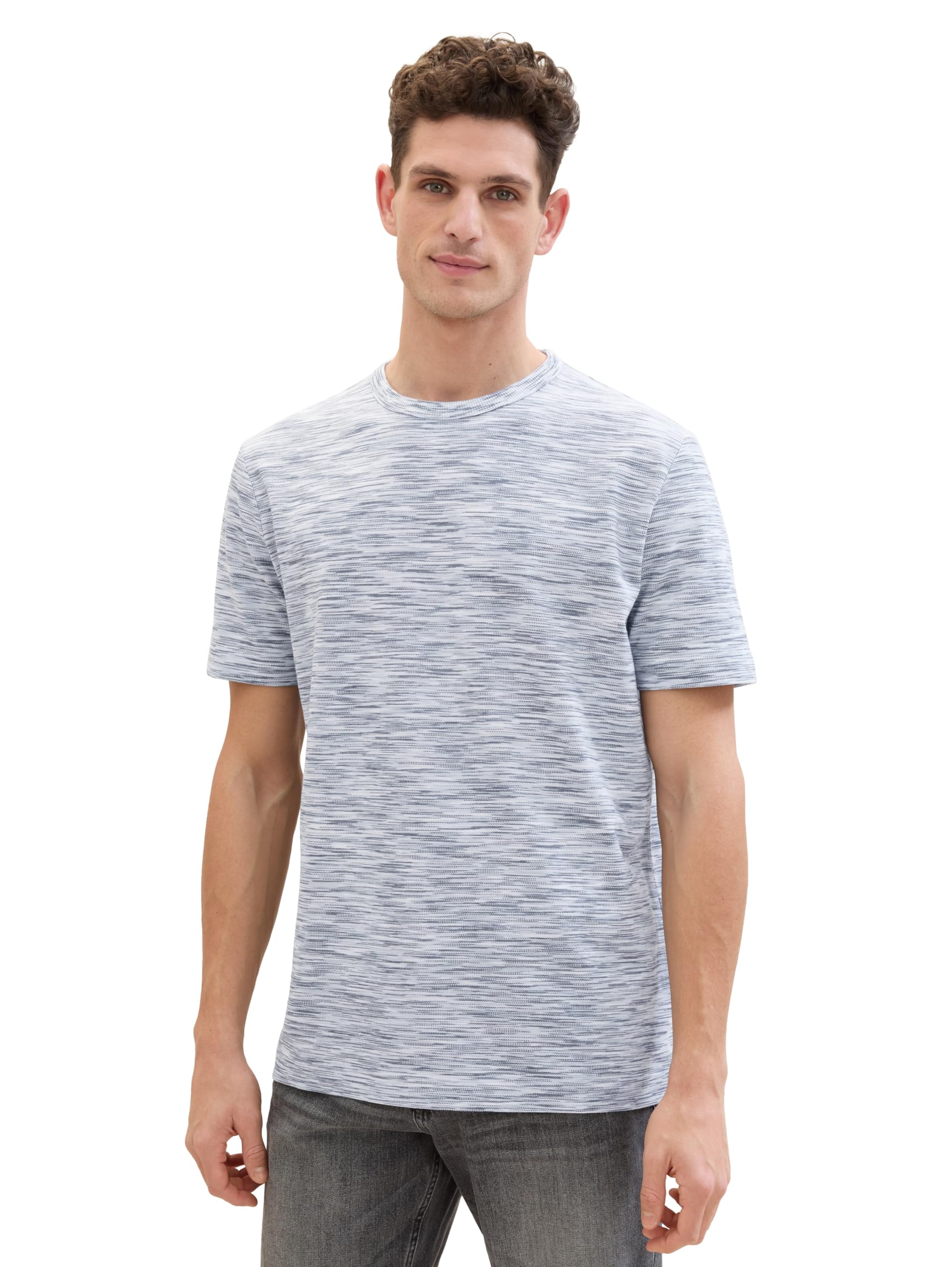 TOM TAILOR Men's T-Shirt, 35057 - White Navy Spacedye Pique, L