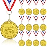 Well Done Medals, 12-Pack Gold Metal Medal Sports Day Medals with Ribbon Necklace for Sports Day Prizes, Gymnastics Competitions, Party Gifts, Kids Adults