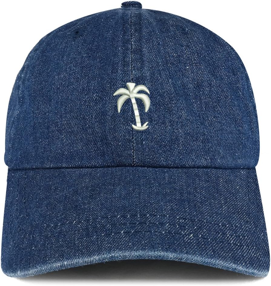 Trendy Apparel Shop Palm Tree Solid White Embroidered 100% Cotton Denim Cap Dad Hat