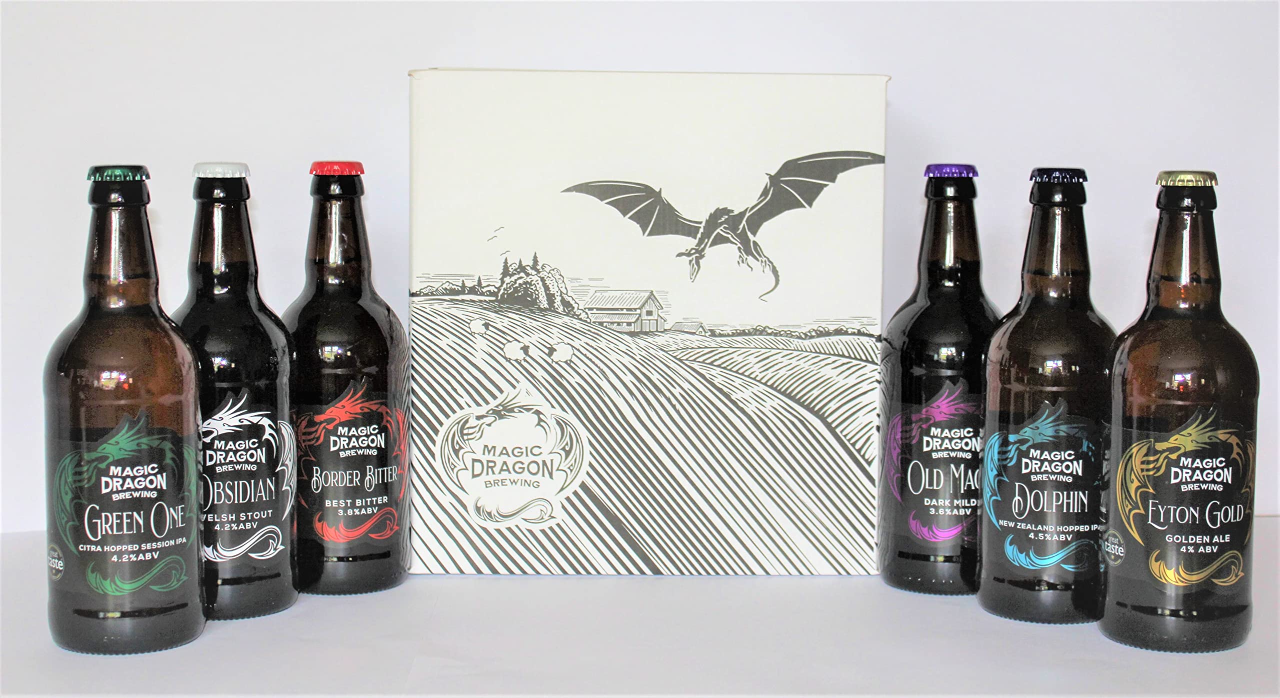 A Welsh Craft Ale Selection Box, Six different types of ale beers all are award winners - by Magic Dragon Brewing a great ale beer gift, or just a regular weekend jolly box for oneself.