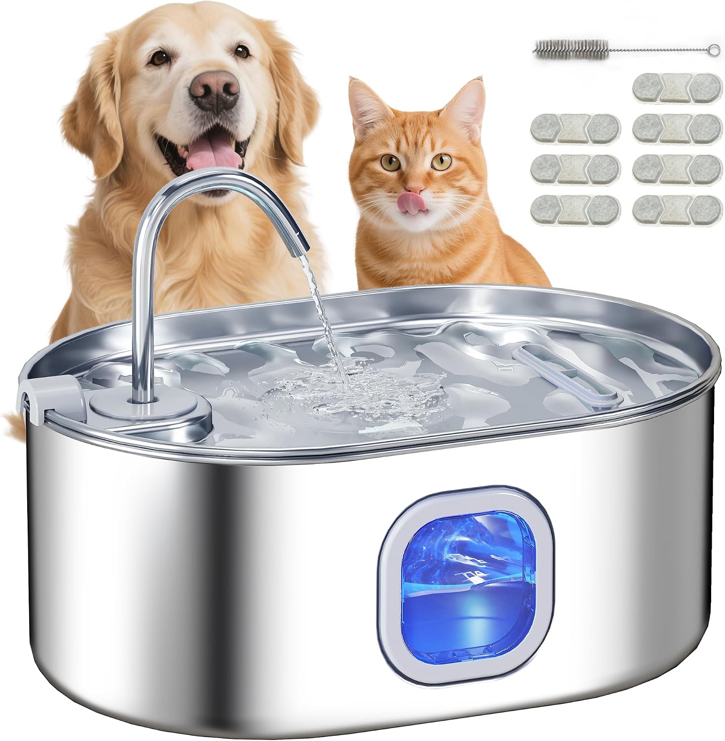 Fuente de Agua para Gatos PawHut de Acero Inoxidable 7L Automática