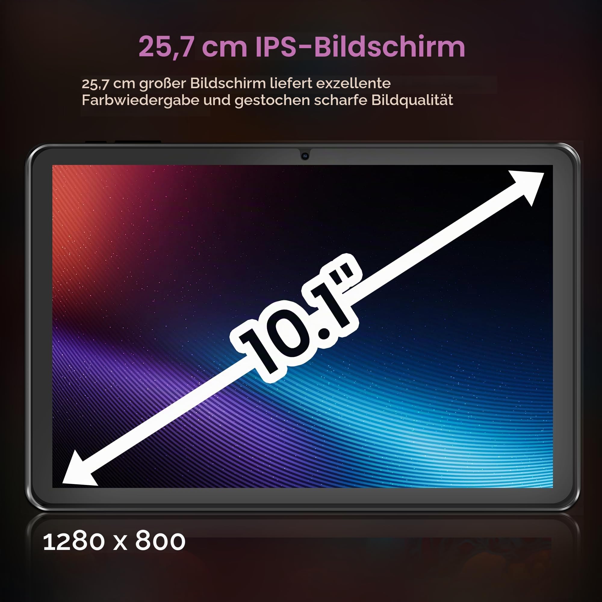 Android-Tablet, 10,1 Zoll, Android 15, 18 GB (6+12) RAM, 128 GB ROM, 1280 x 800 IPS-HD-Touchscreen, 6000-mAh-Akku, Bluetooth, Dual-Kamera, GMS, WLAN (Schwarz)