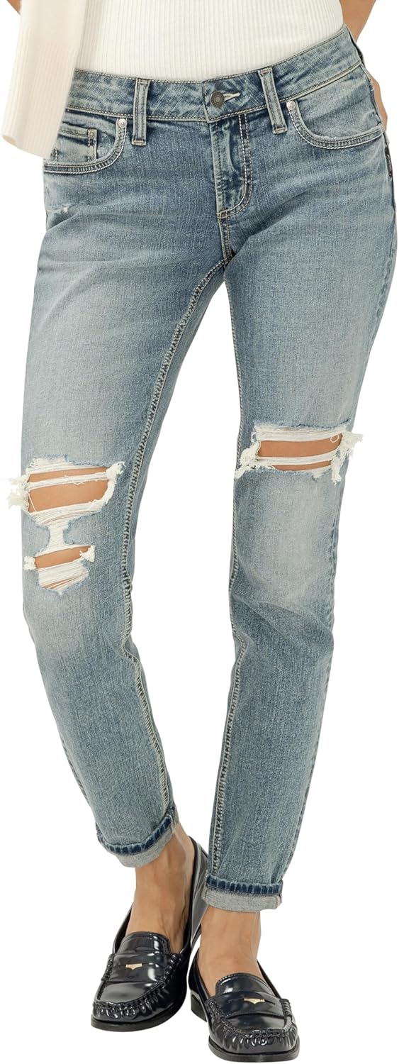 Silver Jeans Co. Women's Girlfriend Mid Rise Slim Leg Jeans