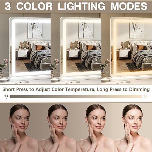 Miniatura 4 de ROLOVE Espejo de tocador con luces, 32 x 22 pulgadas, espejo de tocador grande iluminado con 3 modos regulables, espejo de maquillaje LED, aumento