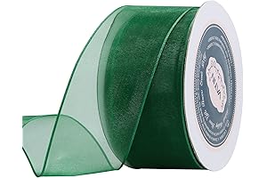 VATIN Christmas Ribbon: Vibrant Sheer Organza Wired Ribbon in Enchanting New Forest Green