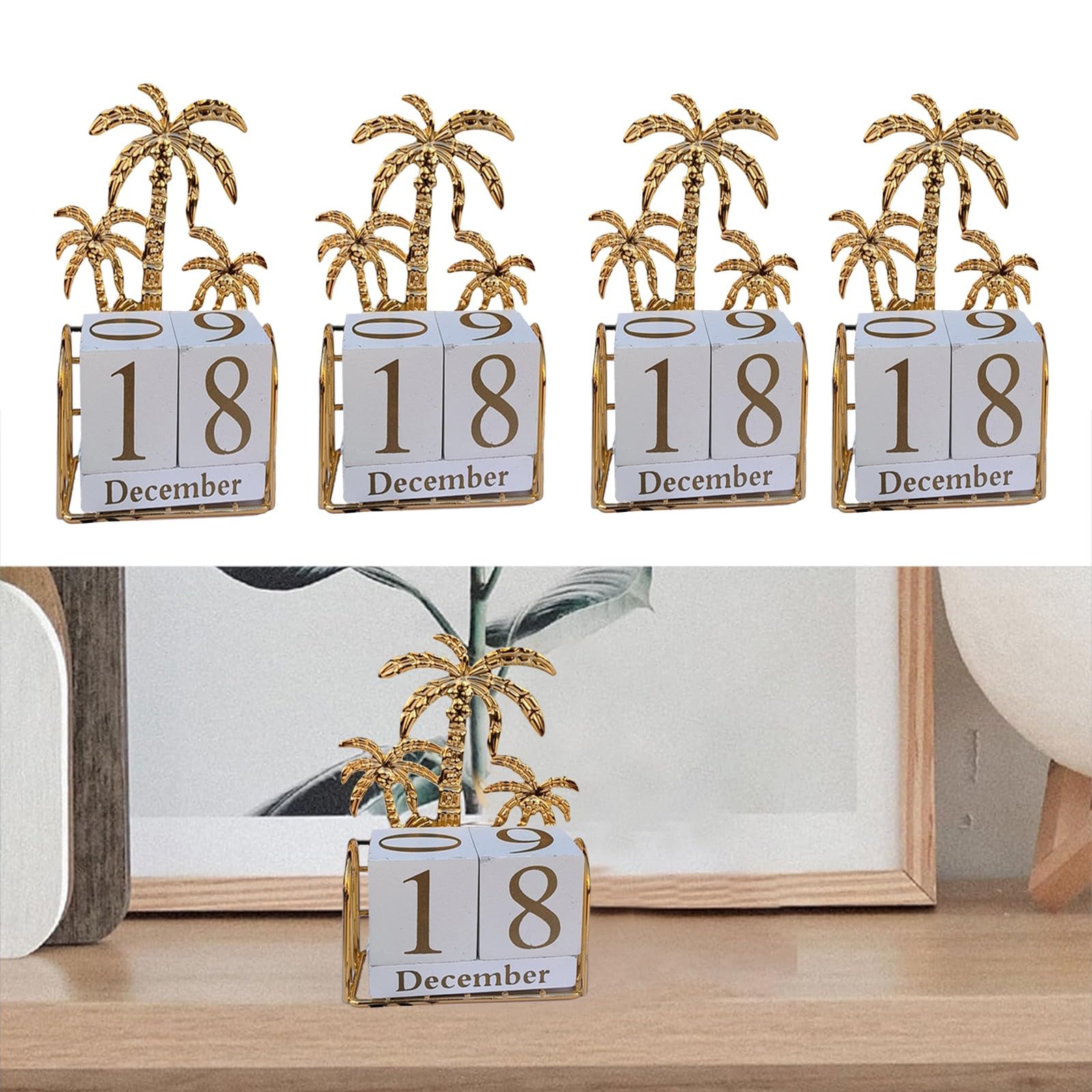 Calendari perpetui, Calendario Digitale a cubo di Legno, Calendario da Tavolo in Ferro e Legno, Decorazione Creativa per la scrivania di casa, 2/3/4 Set di Calendario in Legno(Size:4pcs)