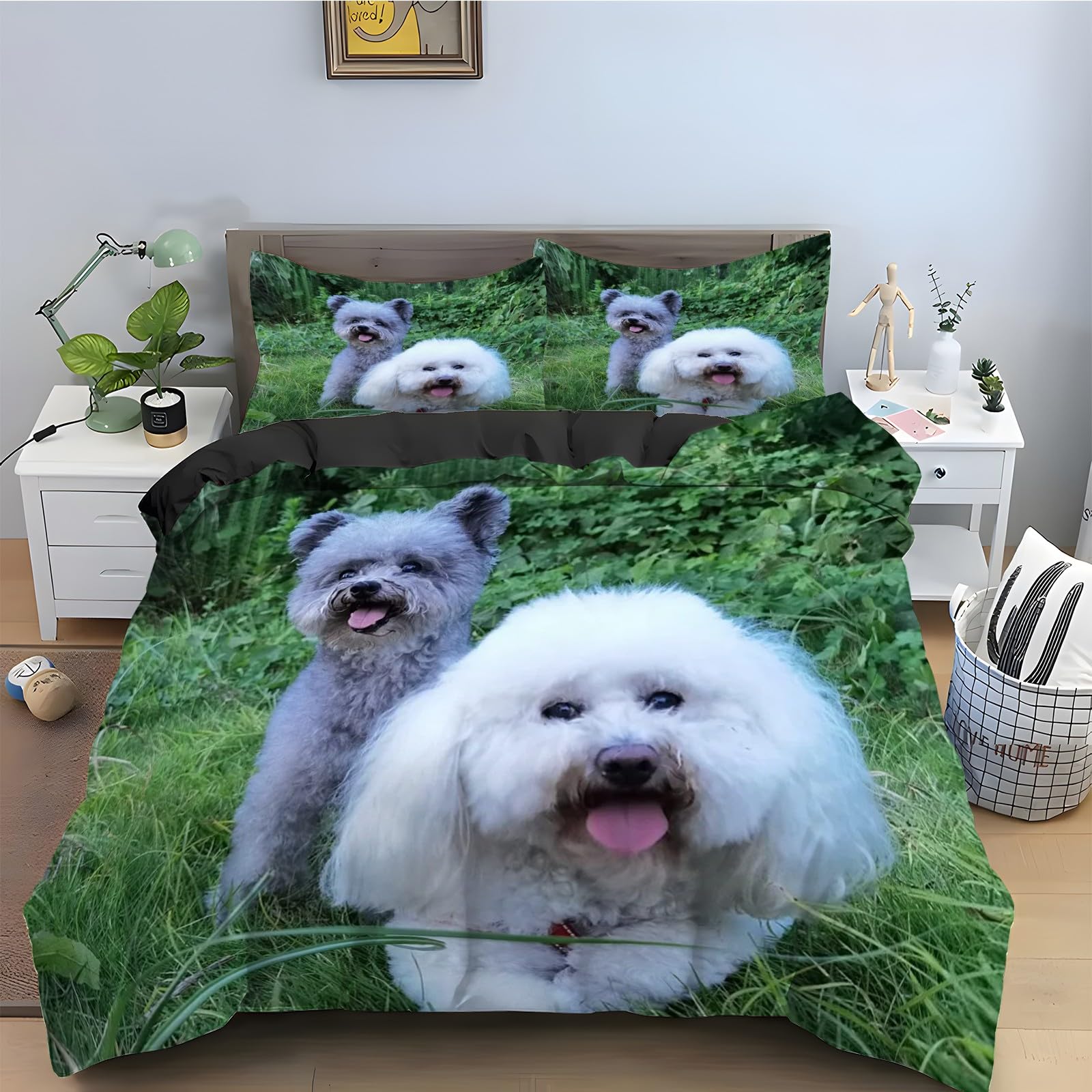 Housse de couette en microfibre douce 160x200 parure lit motif chien kz129