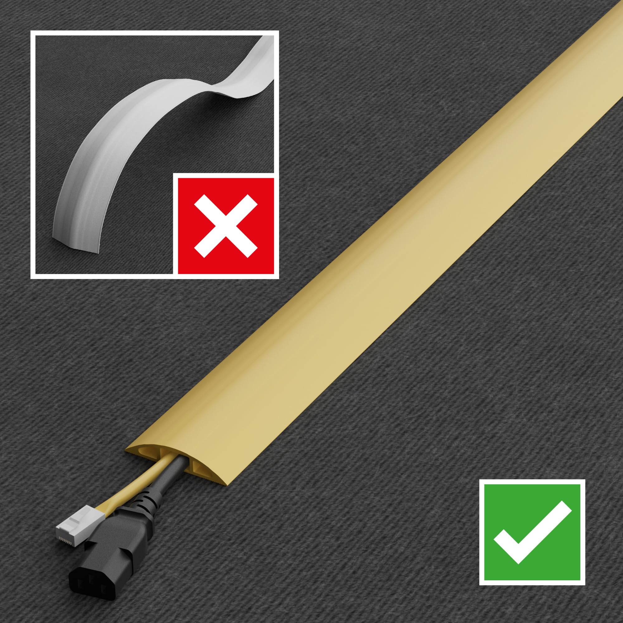 D-Line 30ft Floor Cord Cover, Floor Cable Protector, Extension Cord Cover, Protect Wires & Prevent Cable Trips, Cable Management Solution - Cord Cavity = 0.63" (W) x 0.31" (H) - Black: 6 Feet Yellow