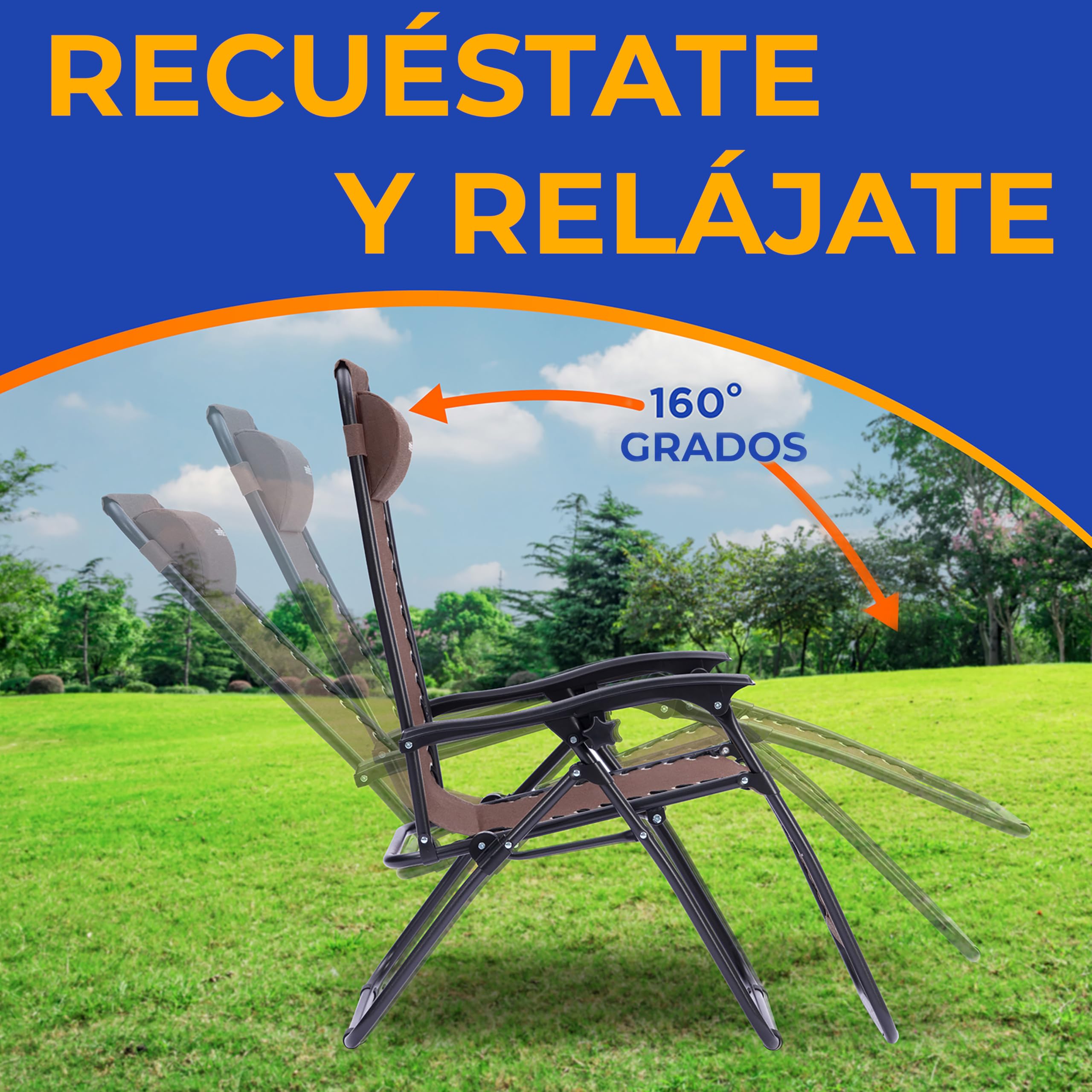SereneLife sillas reclinables de Exterior, Set de 2, Tumbonas, con Almohada Desmontable, Portavasos, Plegables, Portatiles, Zero Gravity, Ideales para Camping, Patio, Jardin, Piscina o Playa