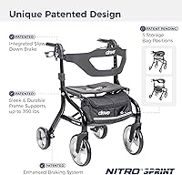 Vista 2 de Drive Medical Nitro Sprint Andador Rodante Plegable con Asiento, Andador Rodante Ligero de Altura Petite con Ruedas Grandes, Andador Rodante