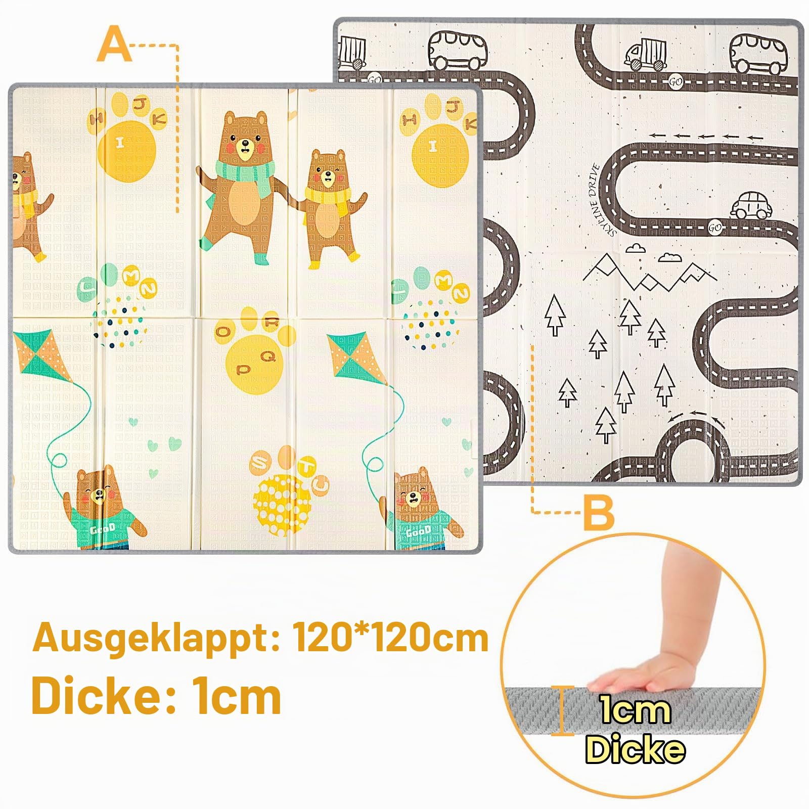 Laufgitter Baby mit Matratze 120x120cm Laufstall,Laufgitter Baby Atmungsaktivem Netz an Vier Seiten,mit 4 Rutschfeste Saugnäpfen Laufstall Faltbar mit Schaum Matte,Reißverschlusstür