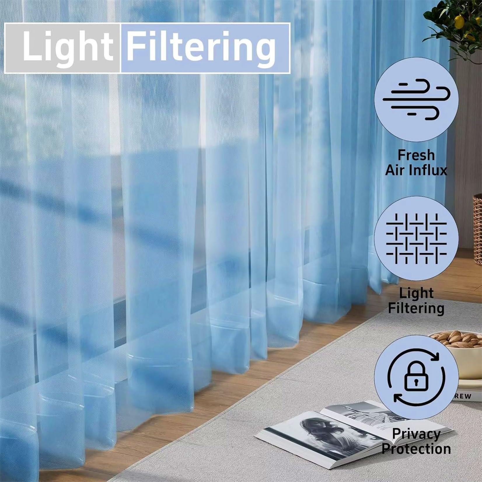 SUNLIMEI Rideaux Voilages Salon 120 X 230 Cm Anti UV